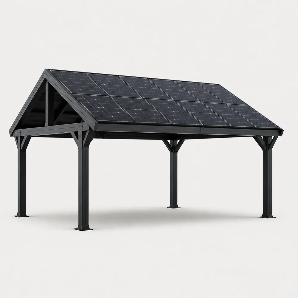 Vista 3D de um produto configurável (pérgola) para explicar Brasil: software de configuração 3D sob medida e implantação.